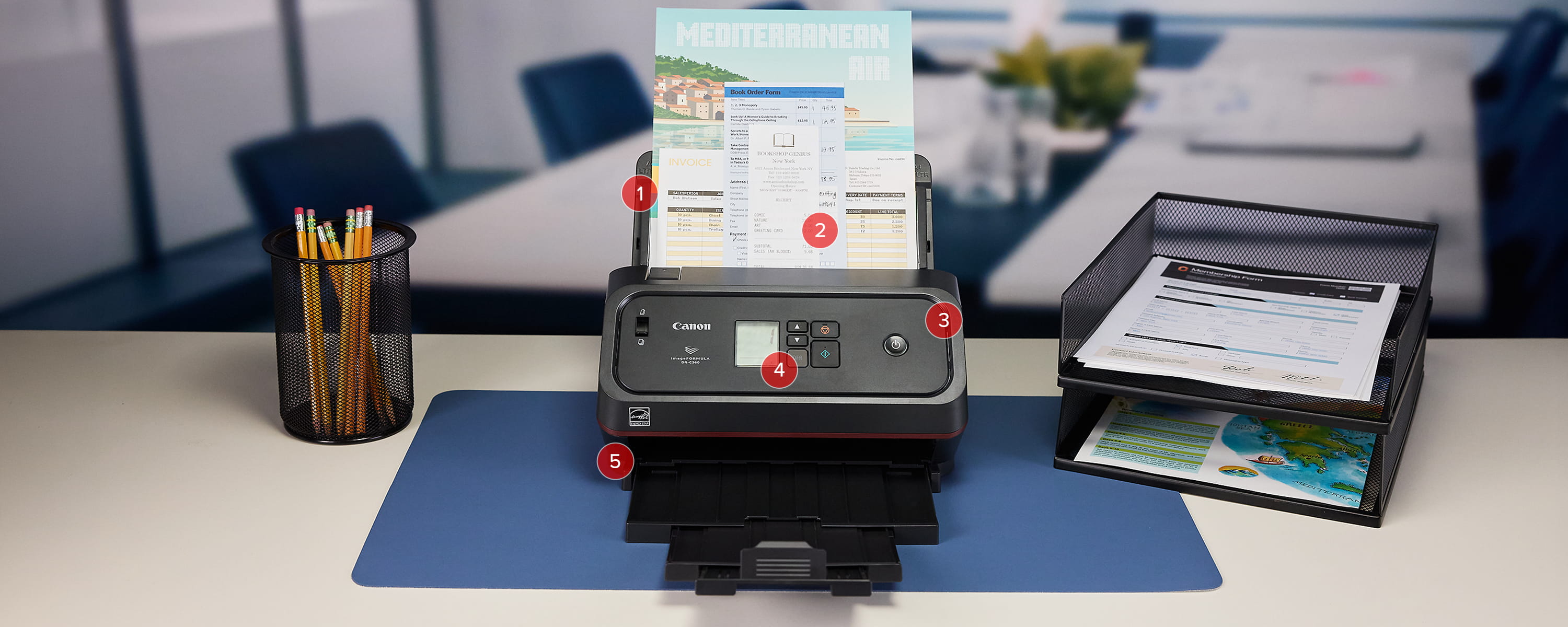 imageFORMULA DR-C360 - Front View with Feature Numbers